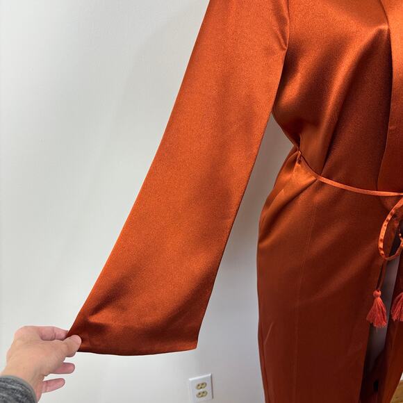 Tularosa (Revolve) Lani Satin Jacket Robe Kimono Bronze Orange XS flare sleeve - Picture 7 of 12